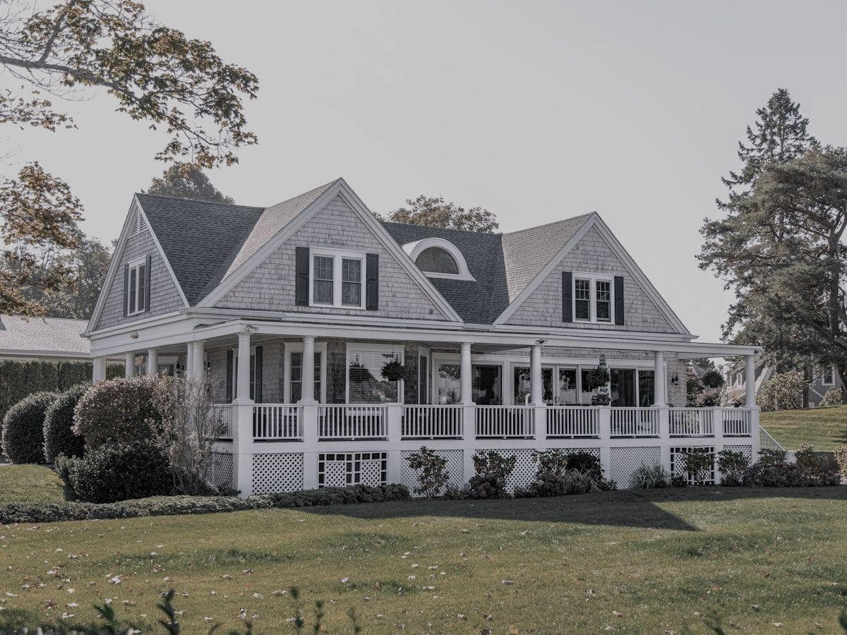 Vacation rental exterior on an overcast day with gray sky