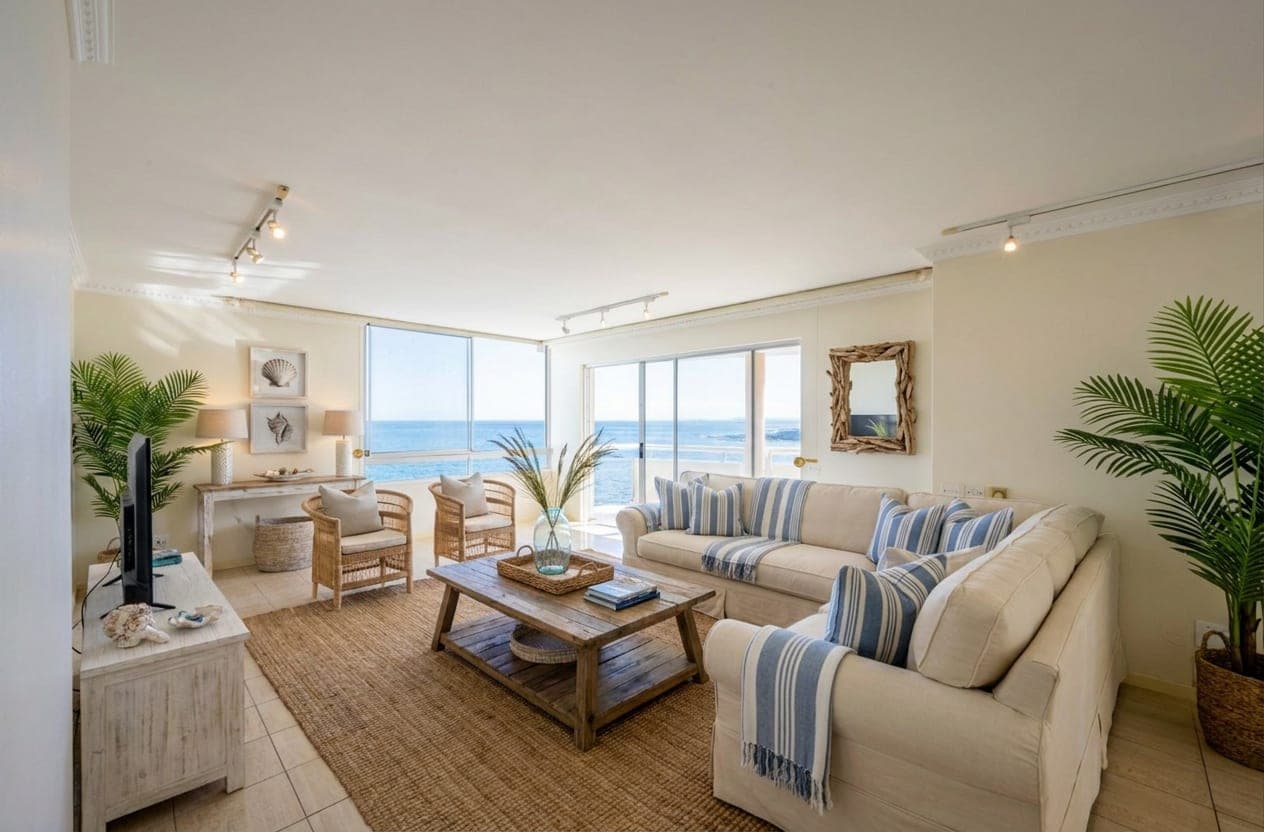 The same room virtually staged with furniture