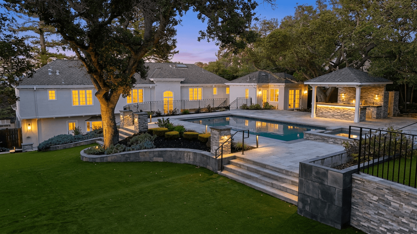 Real estate exterior converted to a twilight photo with Twilight