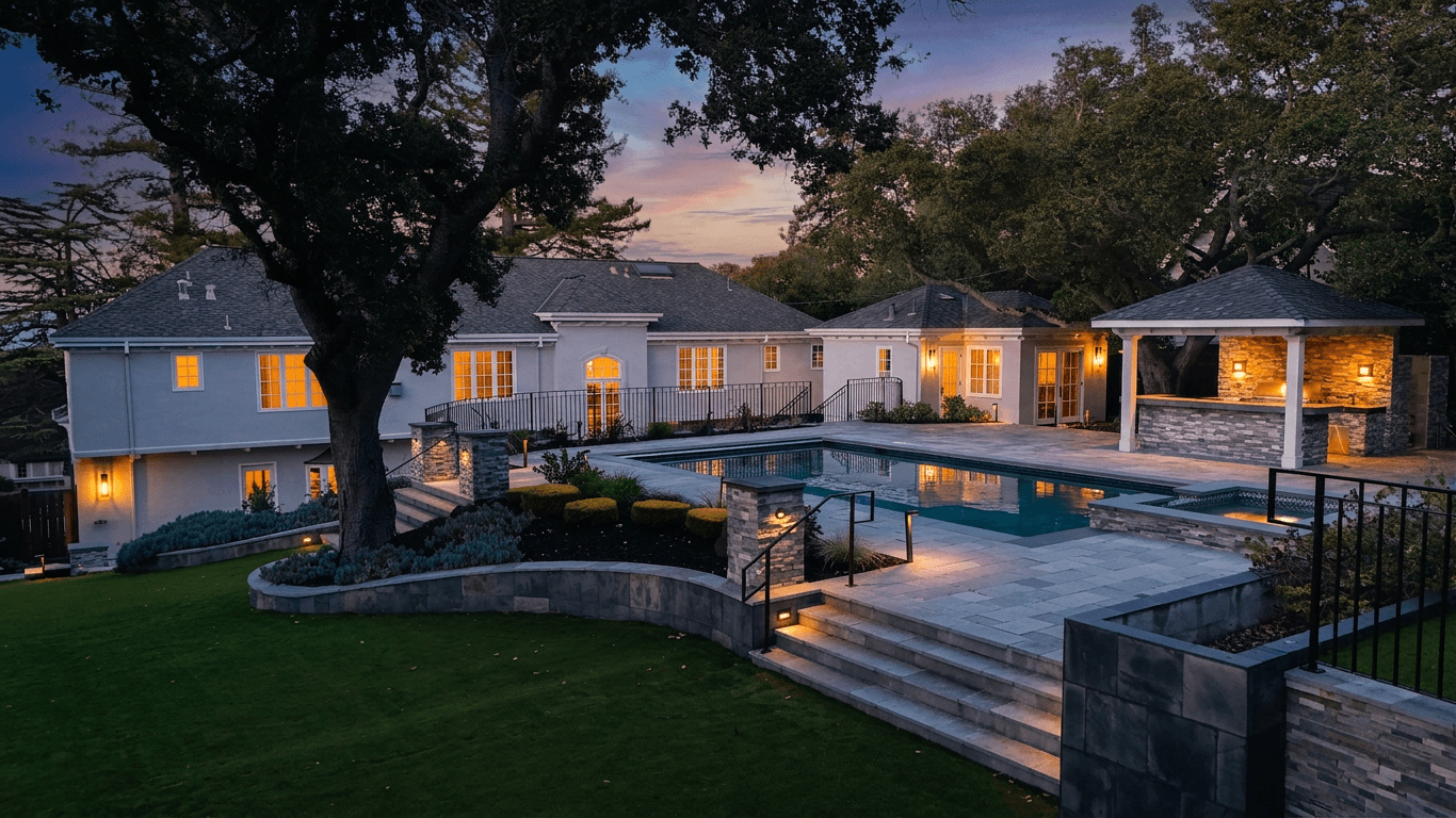 Real estate exterior converted to a twilight photo with Twilight