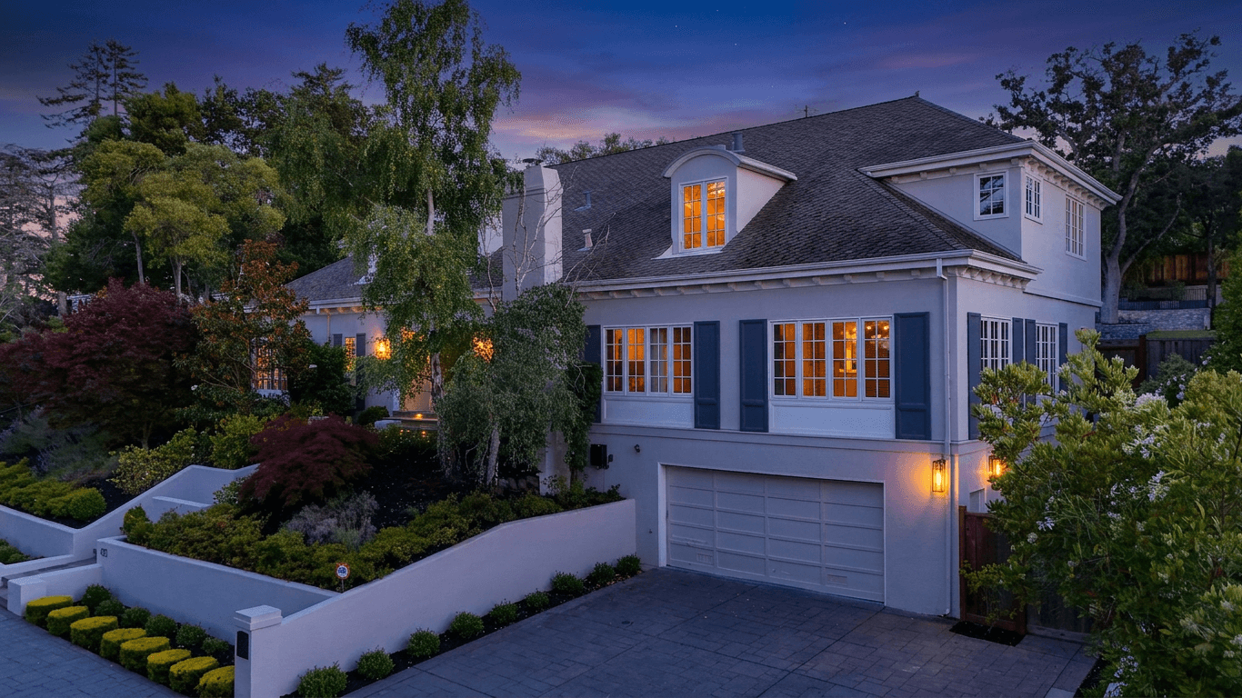 Real estate exterior converted to a twilight photo with Twilight