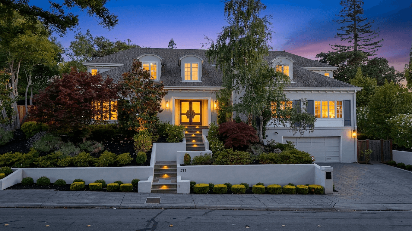 Real estate exterior converted to a twilight photo with Twilight