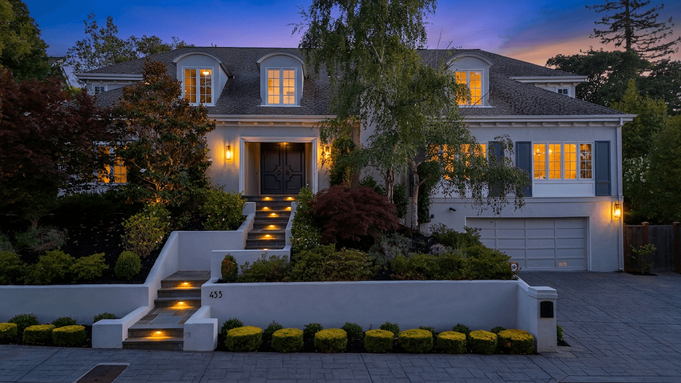 Real estate exterior converted to a twilight photo with Twilight