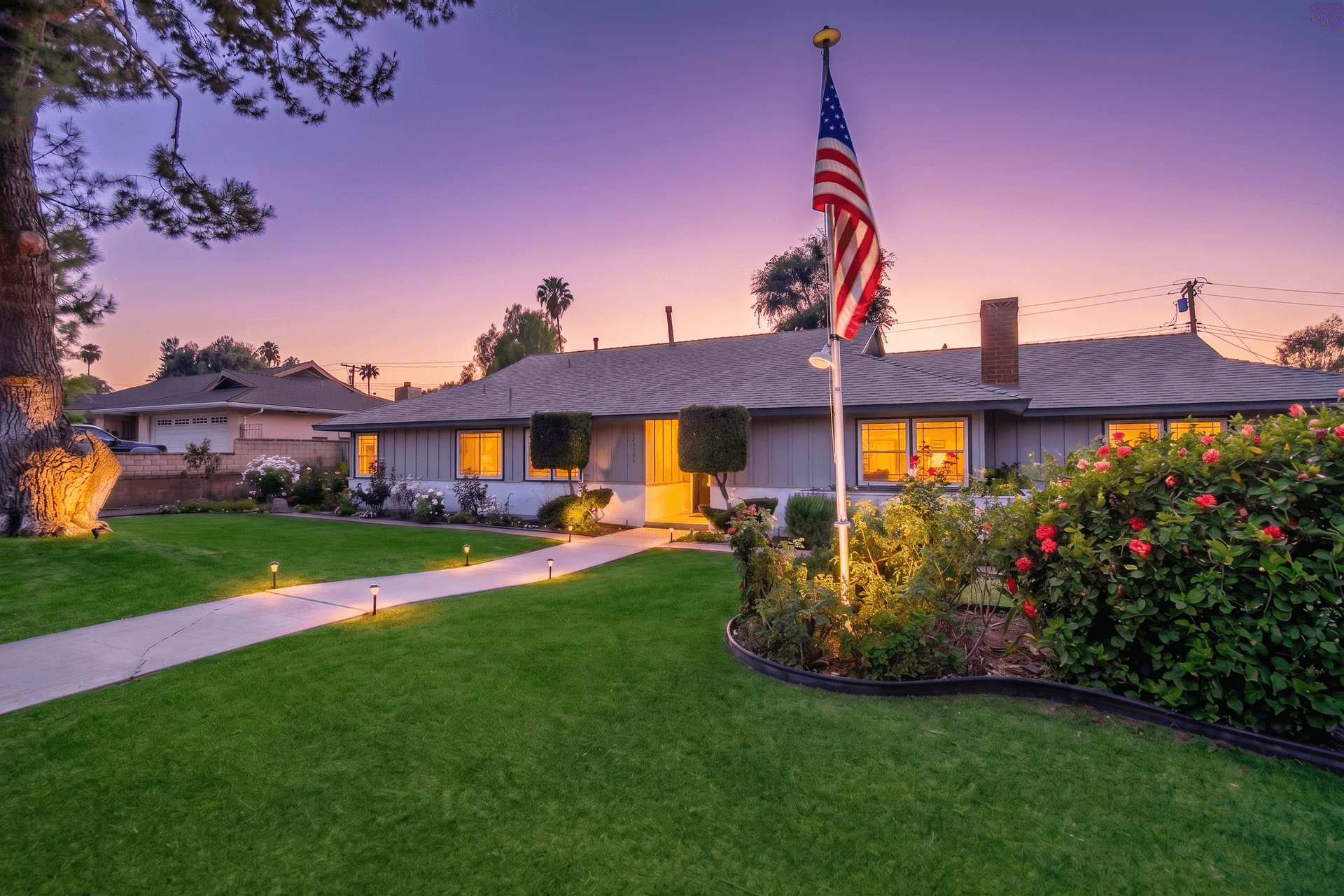 Real estate exterior converted to a twilight photo with Twilight
