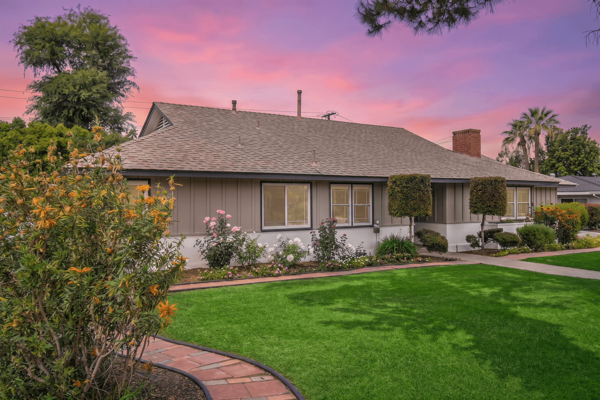 Real estate exterior converted to a twilight photo with Twilight