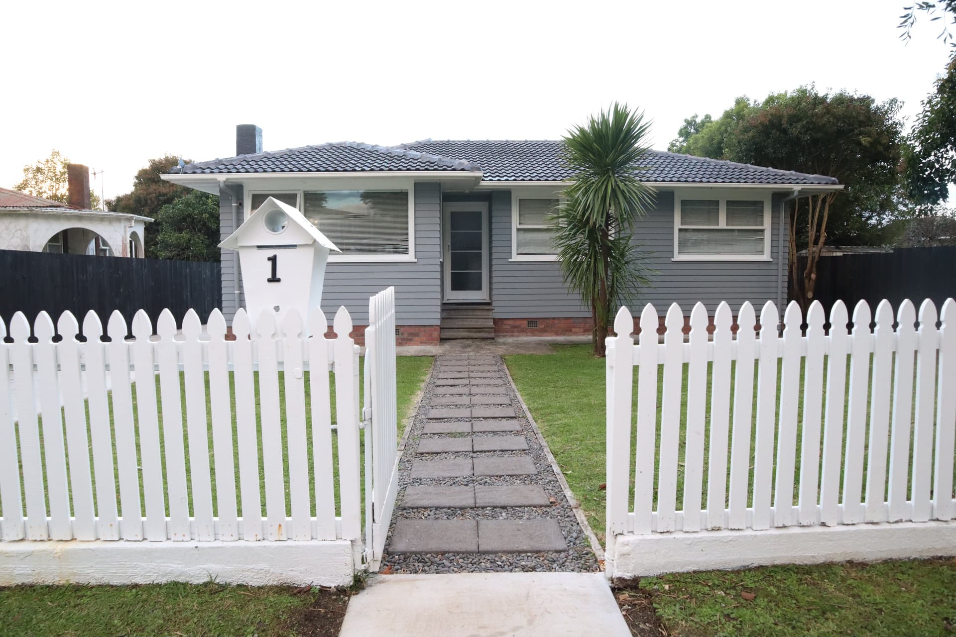 Front elevation: sky, lawn and exposure (before)